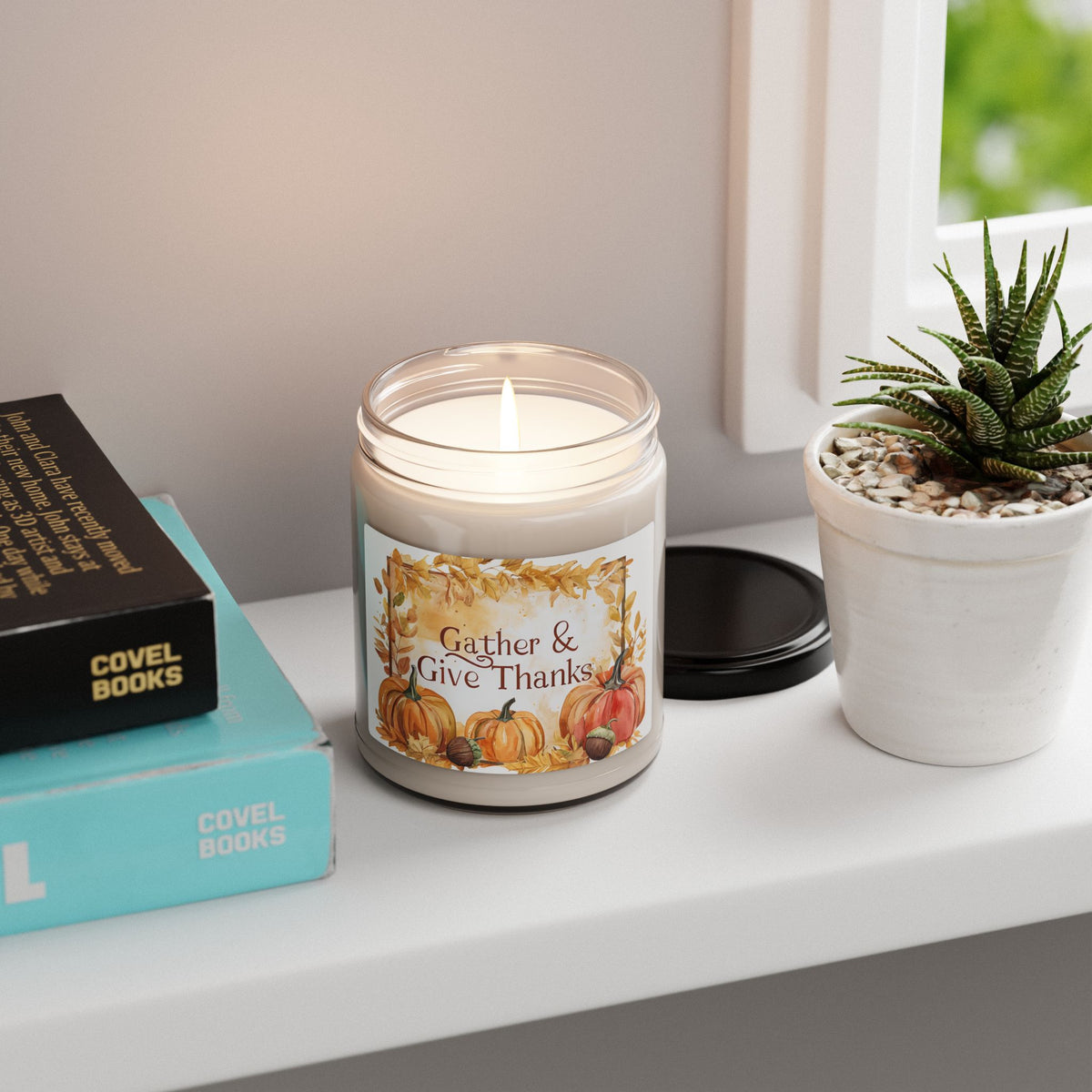 Gather & Give Thanks Scented Soy Candle — 9oz Thanksgiving Pumpkin Autumn Jar