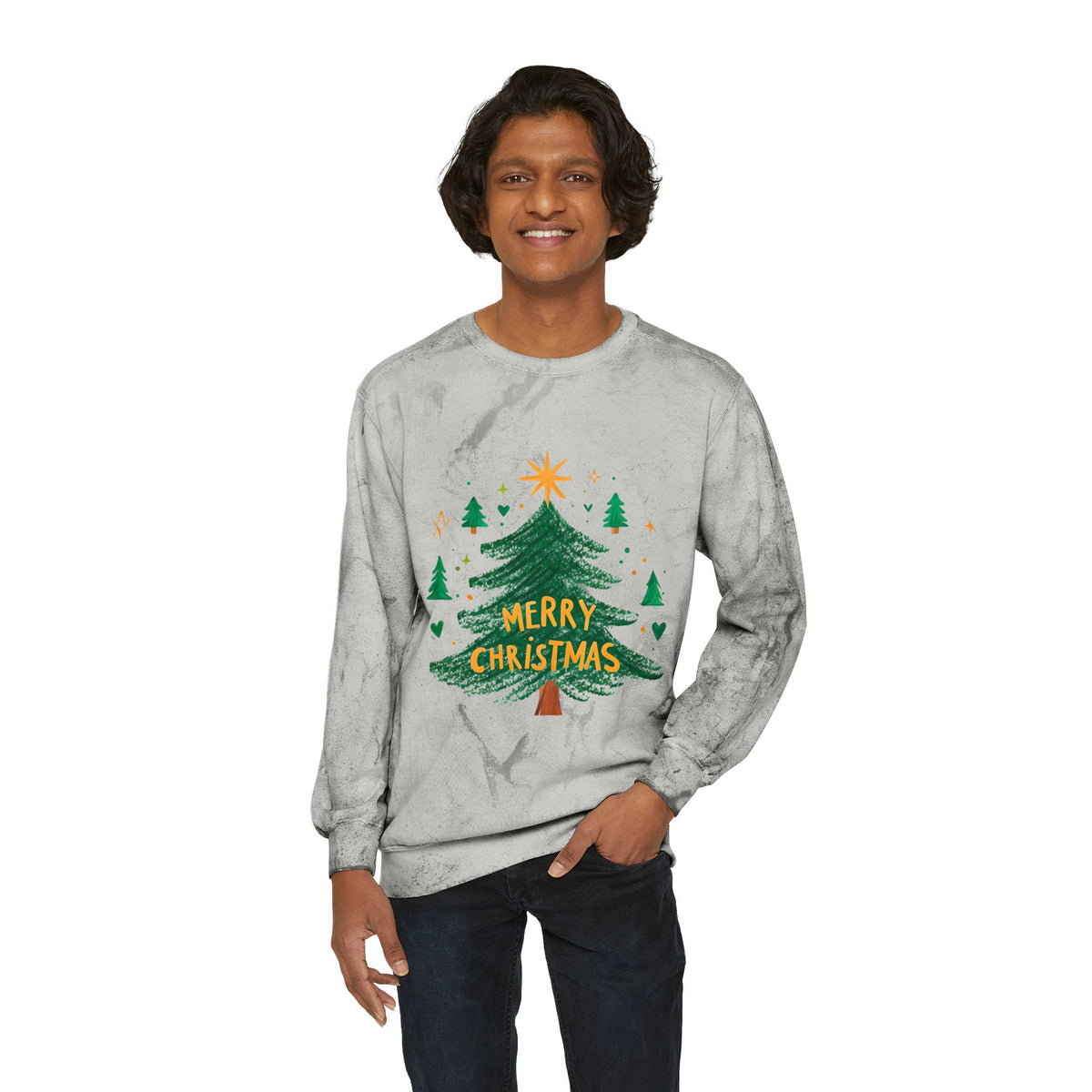 Merry Christmas Color Blast Crewneck Sweatshirt, Unisex Holiday Sweatshirt, Cozy Sweatshirt Gift, Festive Apparel, Christmas Sweater