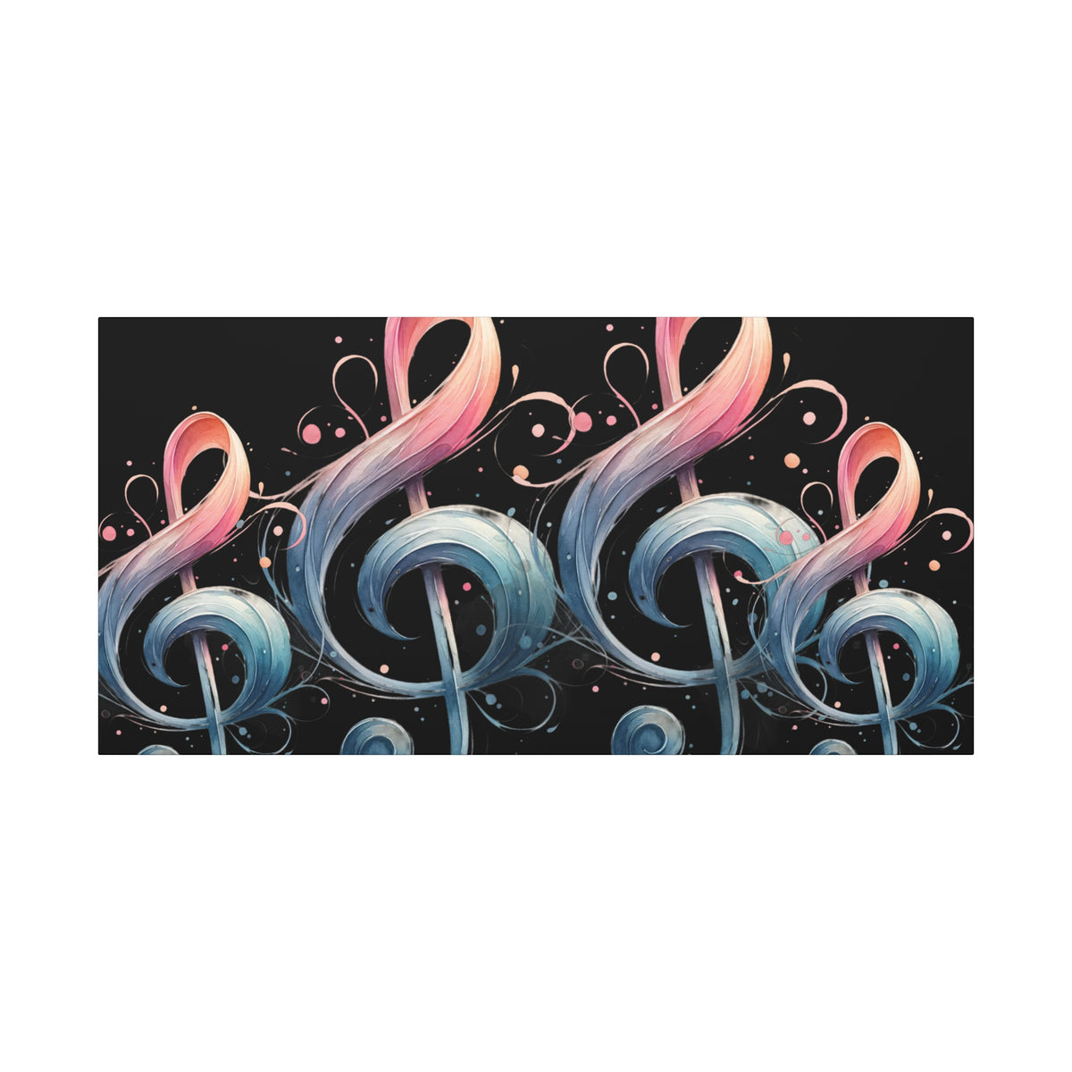 Musical Treble Clef Canvas Wall Art — Pastel Ribbon Notes on Black
