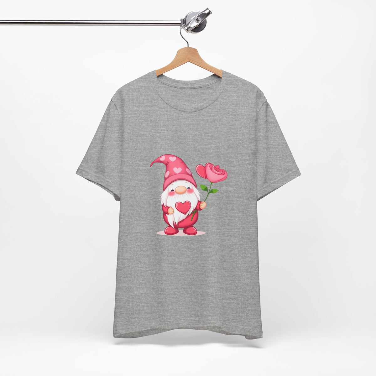Valentine Gnome T‑Shirt — Cute Pink Gnome Holding Rose Tee