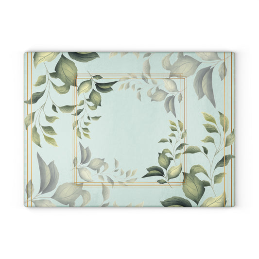 Glass Cutting Board — Botanical Green Leaf Decorative Kitchen Board