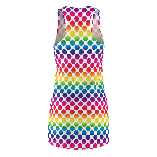 Rainbow Polka Dot Women's Racerback Dress, Colorful Summer Dress, Casual Wear, Festival Outfit, Beach Cover-Up, Gift for Her