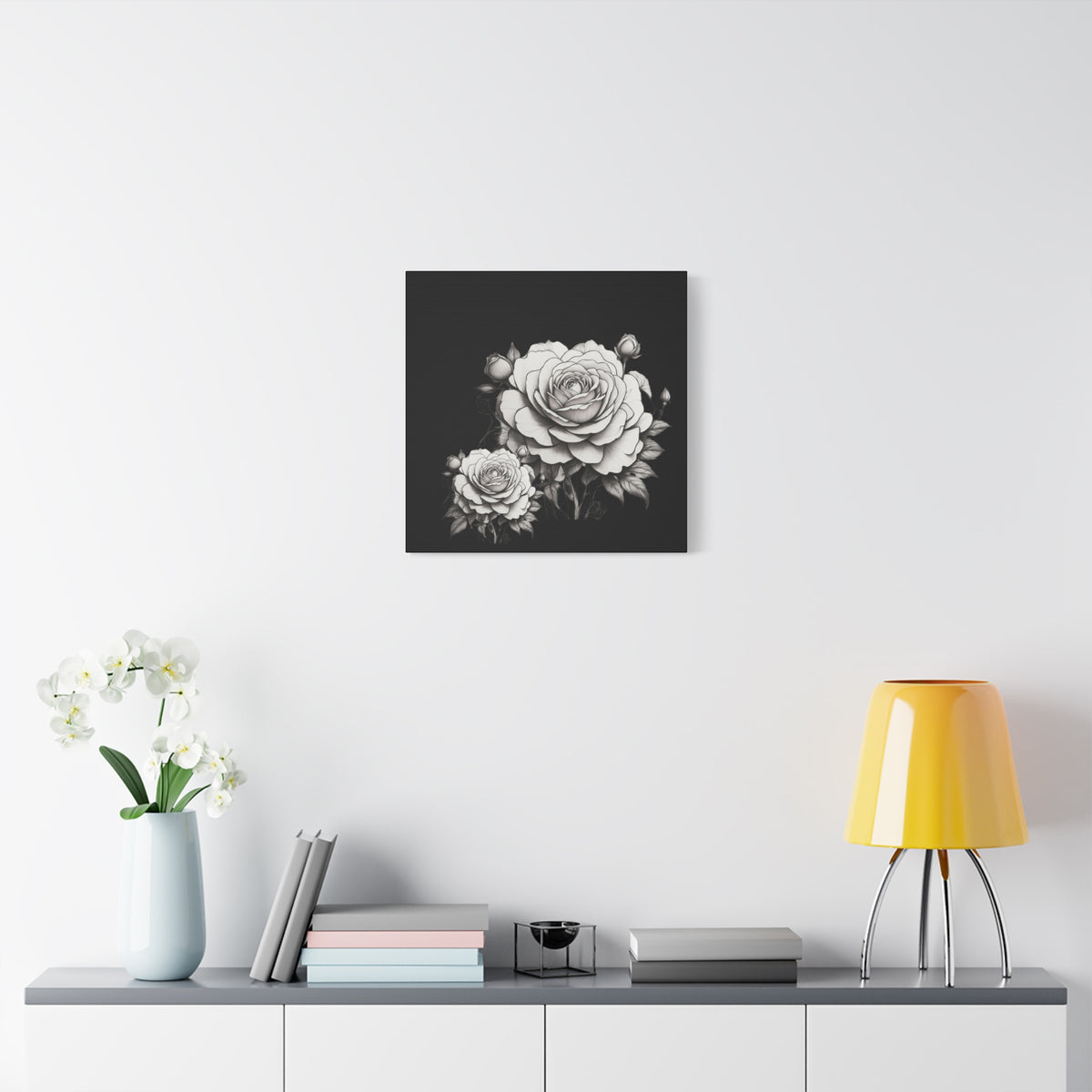 Monochrome Rose Canvas Print — Black & White Floral Wall Art