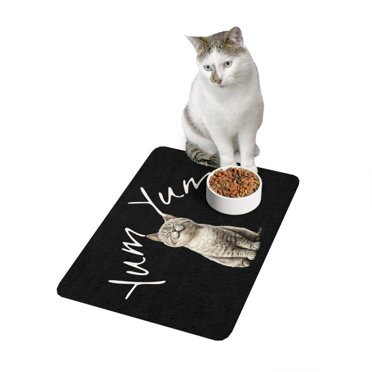 Cat Food Mat — "Yum Yum" Cute Cat Pet Feeding Placemat (12x18)