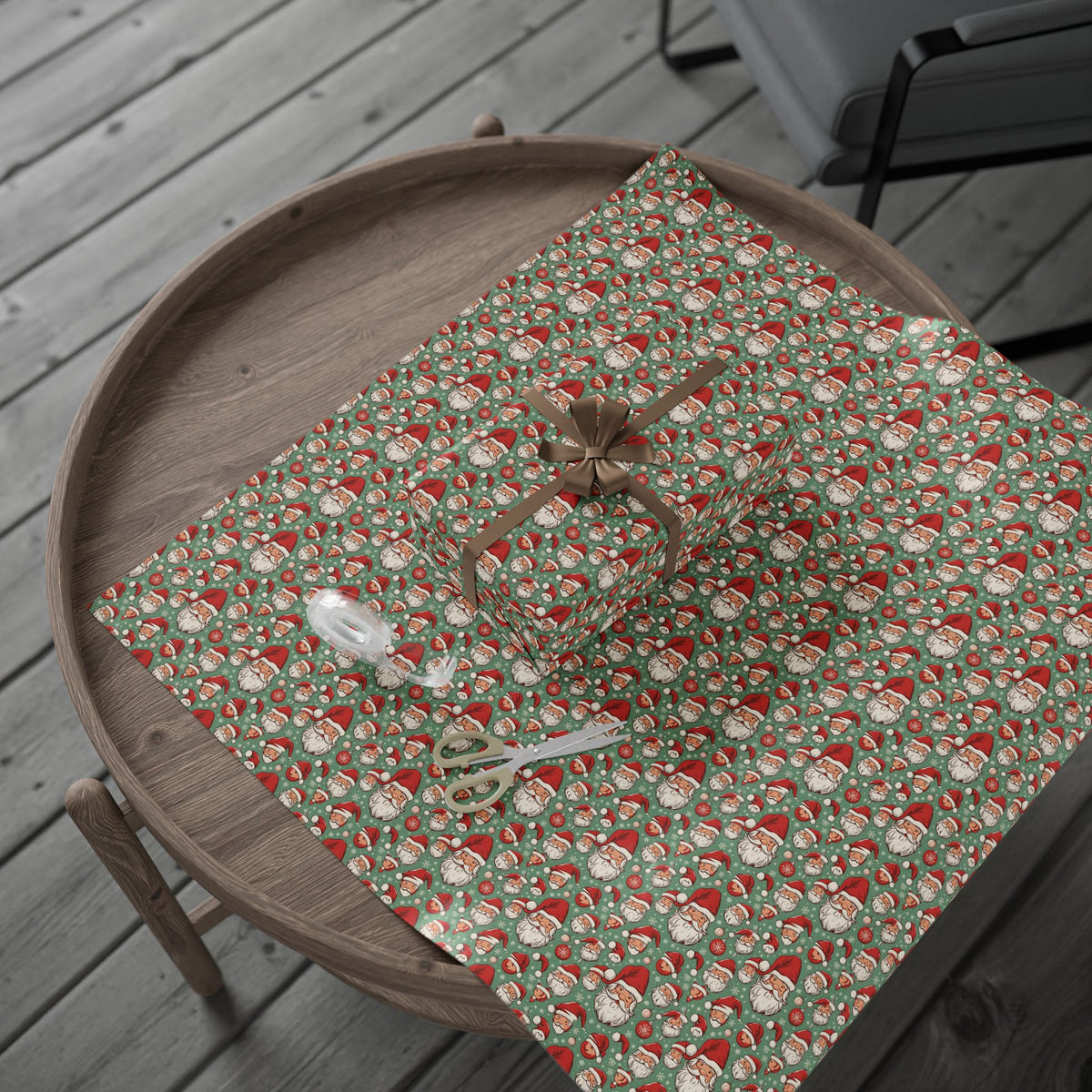 Christmas Santa Face Wrapping Paper Roll — Festive Green Holiday Gift Wrap