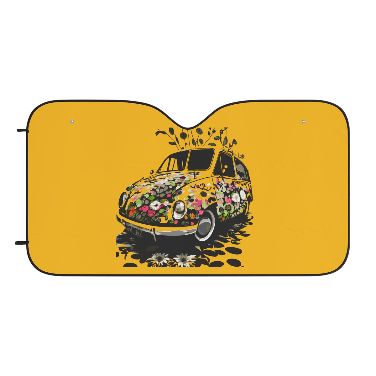 Retro Floral Beetle Car Sun Shade — Yellow Windshield Sunshade