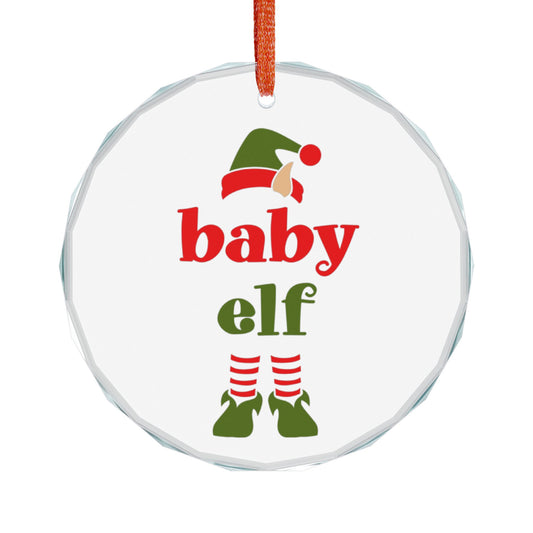 Baby Elf Heart Crystal Ornament — Personalized Christmas Tree Keepsake