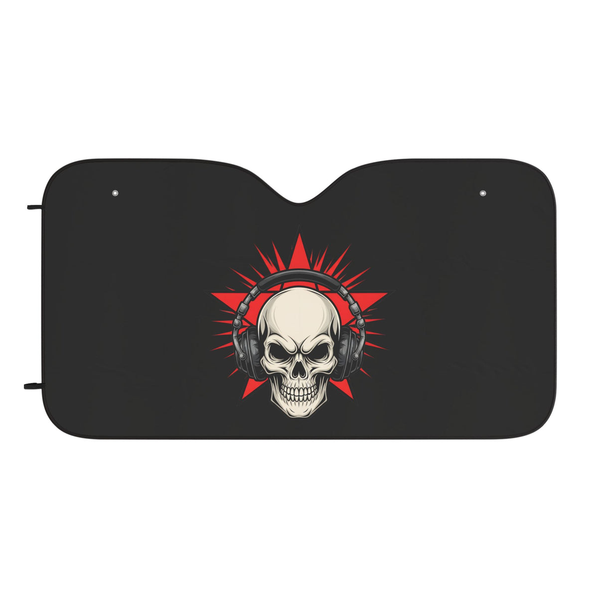 Skull Headphones Car Sun Shade — Gothic Rock Windshield Protector
