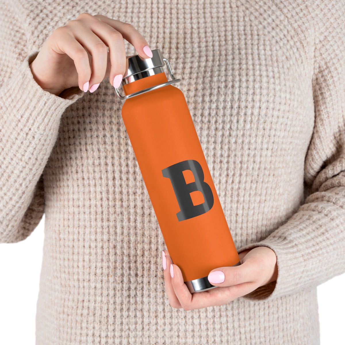 Personalized Copper Insulated Water Bottle, 22oz - "B" Custom Monogram
