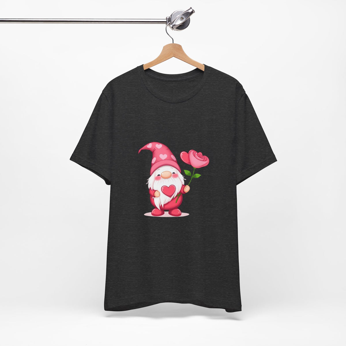 Valentine Gnome T‑Shirt — Cute Pink Gnome Holding Rose Tee