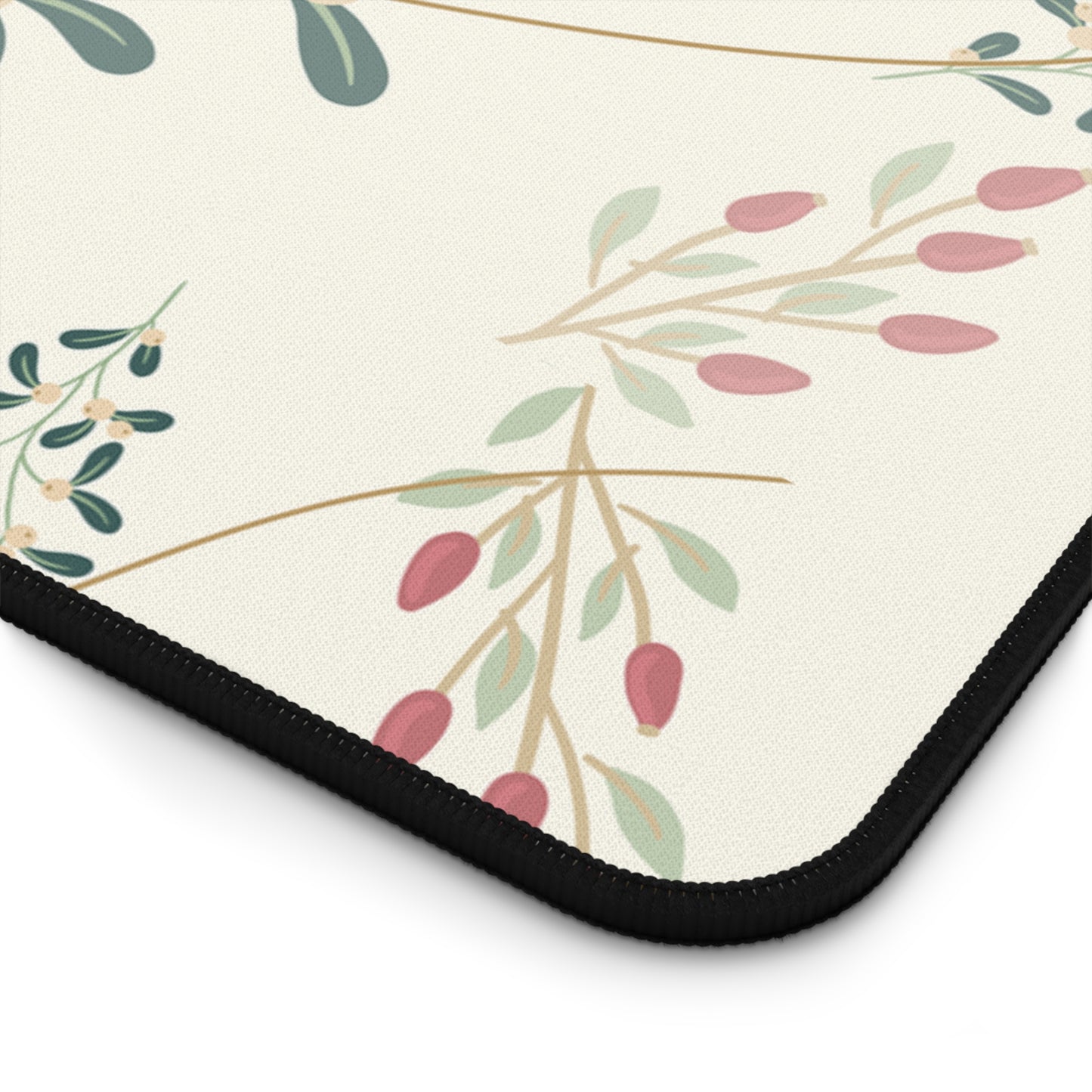 Floral Vine Desk Mat — Cream Botanical Mouse Pad for Home Office