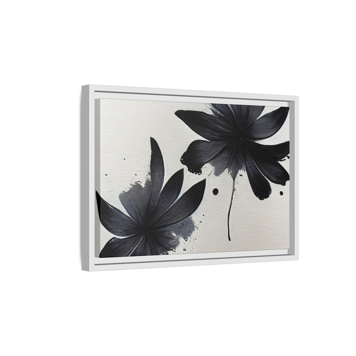 Framed Black Floral Matte Canvas Wall Art — Monochrome Botanical Print
