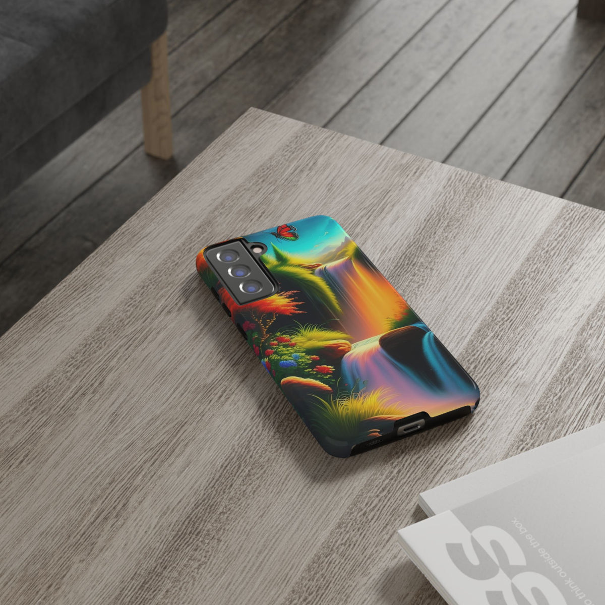 Phone Case - Vibrant Waterfall Landscape with Butterfly | Colorful Nature Protective Case