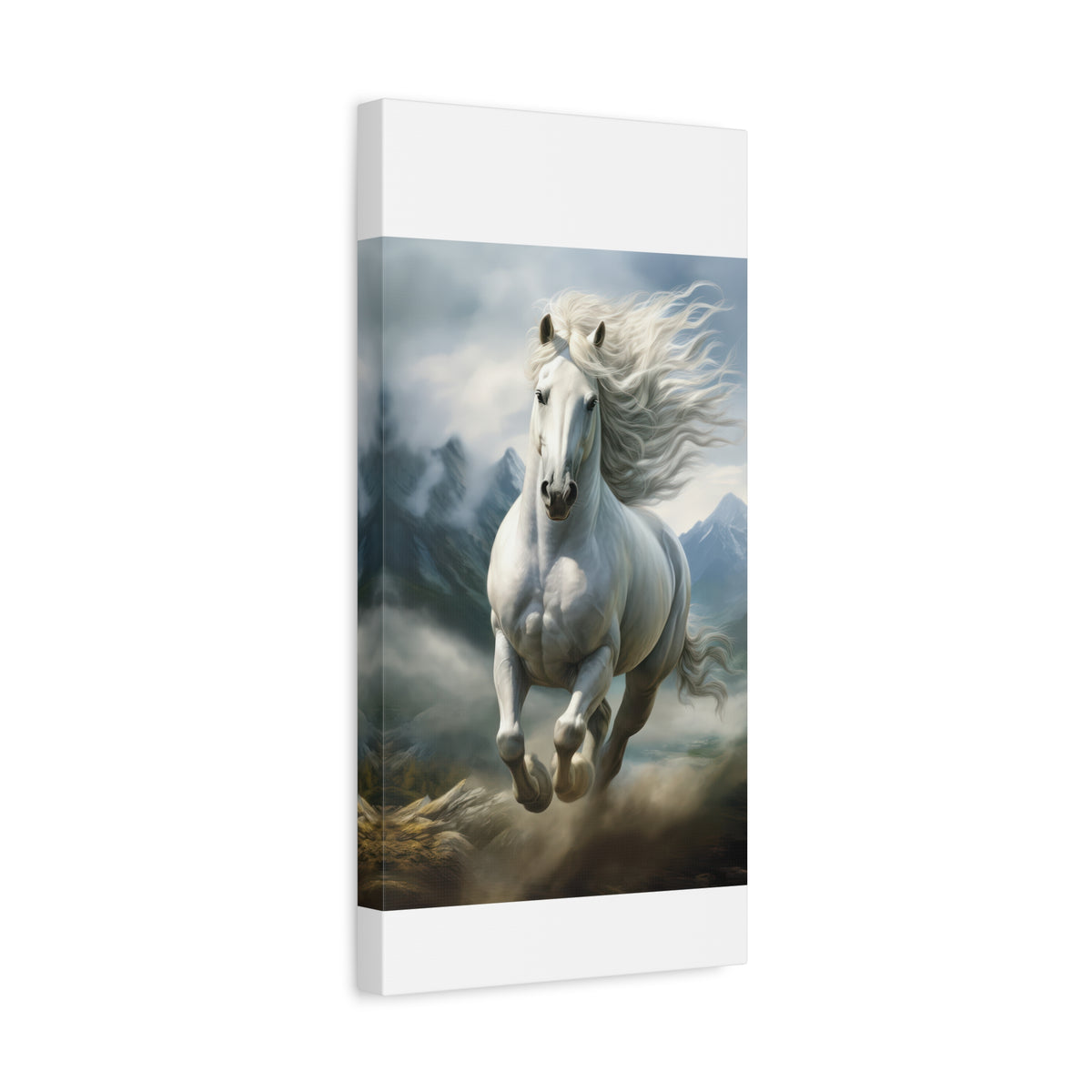 White Stallion Canvas Print – Majestic Galloping Horse Wall Art