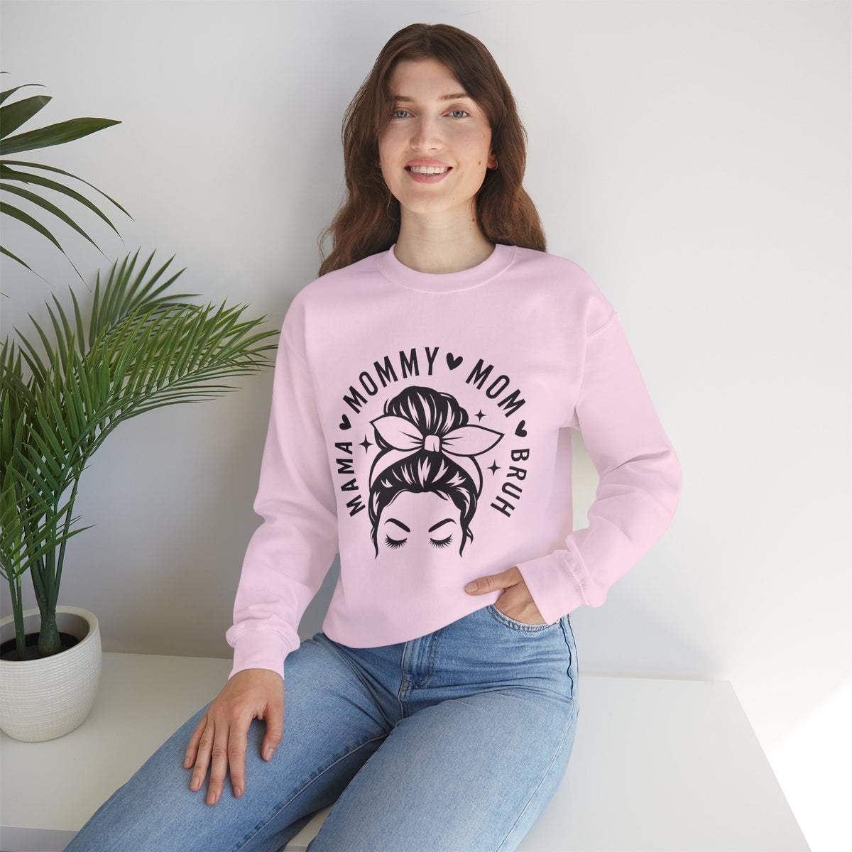 Mommy Mom Momma Crewneck Sweatshirt — Messy Bun Mom Graphic Pullover