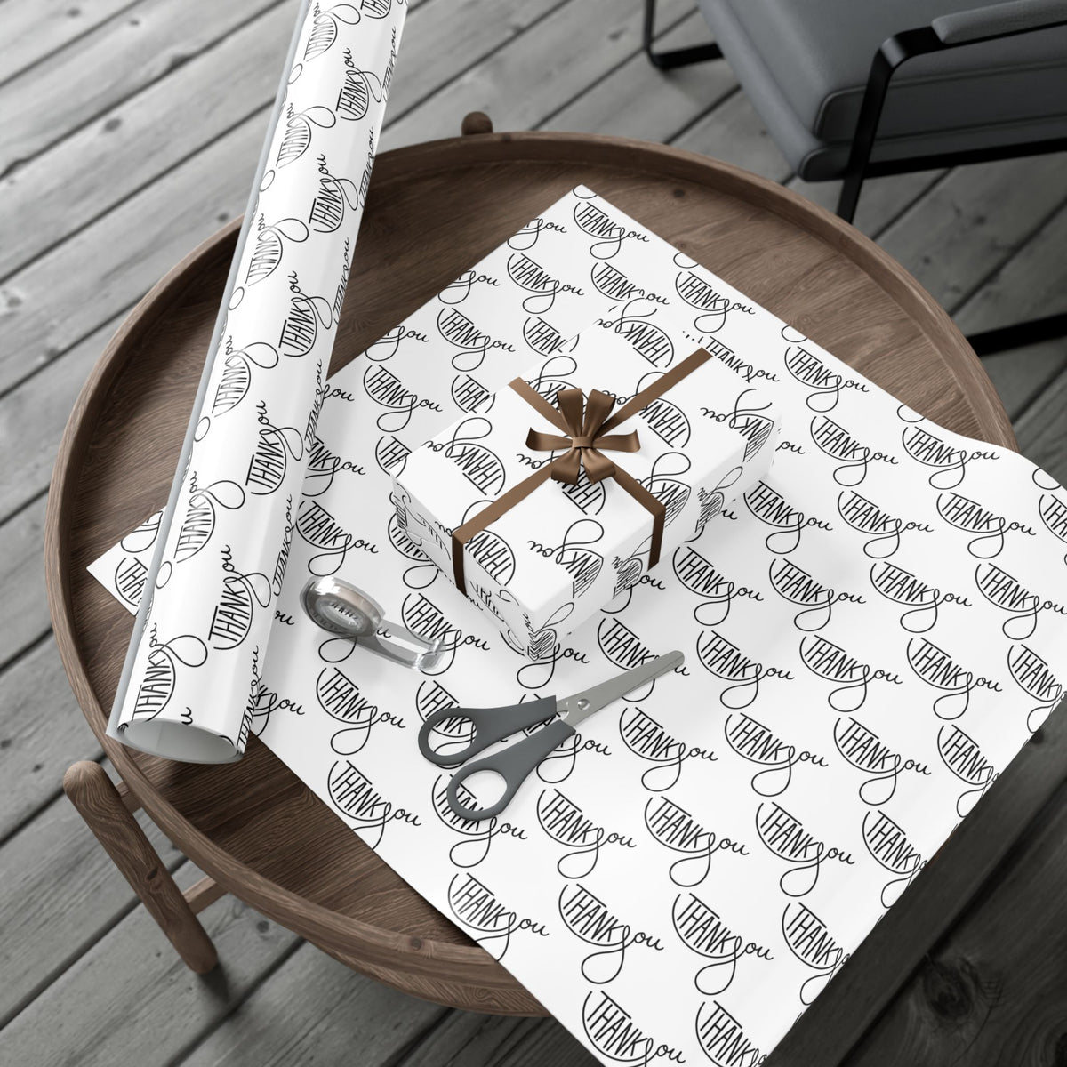 Thank You Gift Wrap Paper — Black Script 'Thank You' Pattern
