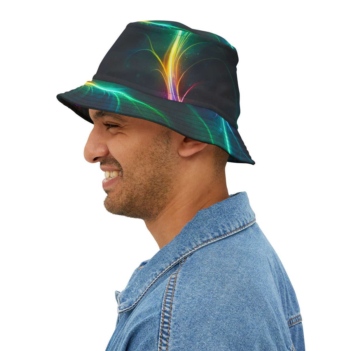 Neon Wave Bucket Hat — Abstract Glow AOP Summer Hat