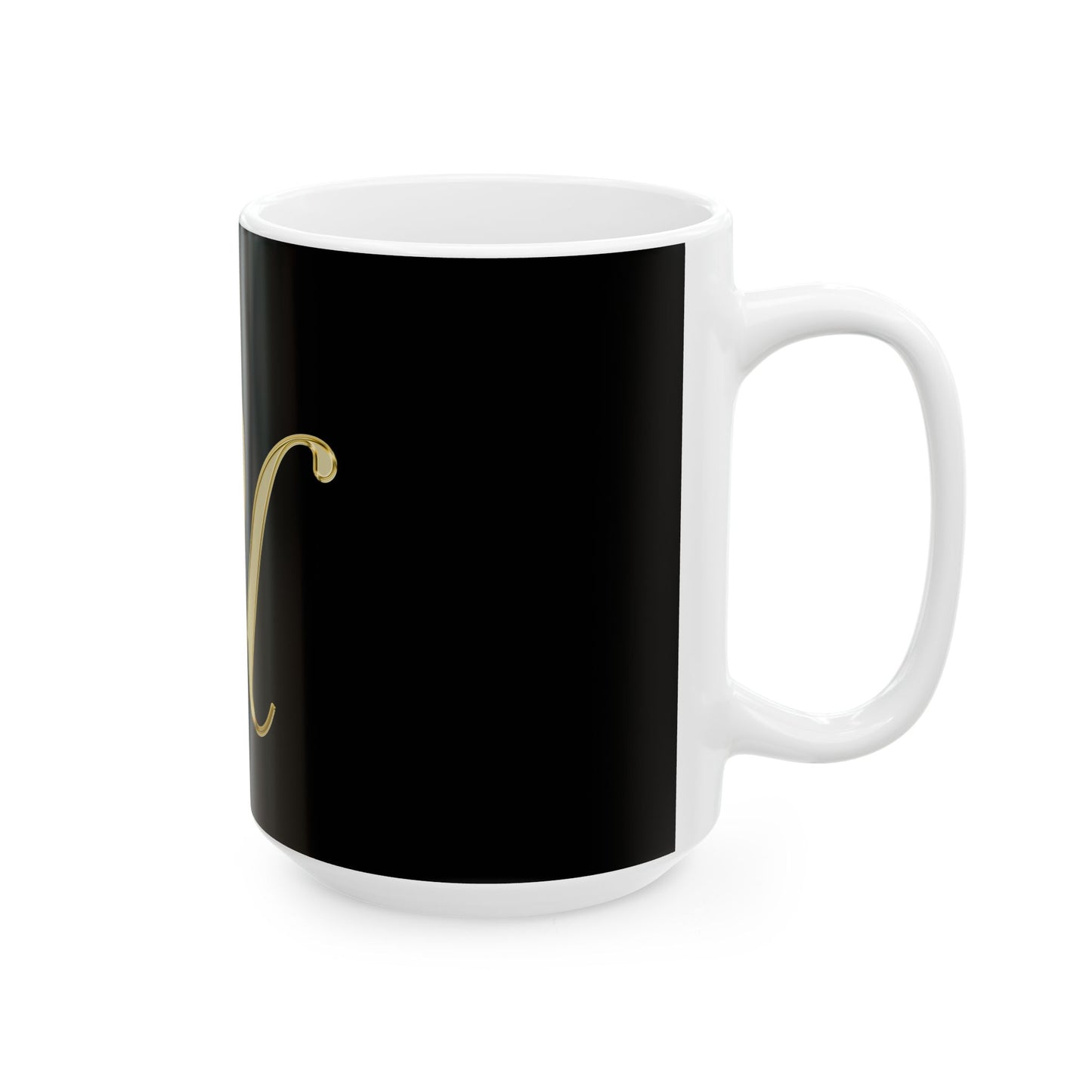 Gold Script Letter 'U' Black Ceramic Mug (11oz, 15oz)
