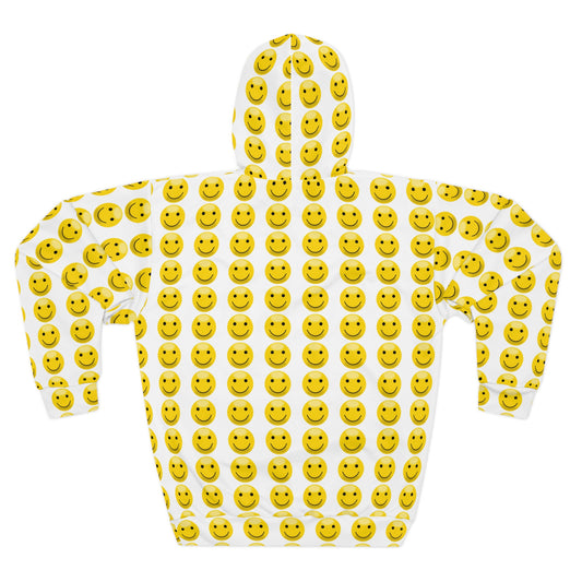 Smiley Face Hoodie - Unisex Pullover with All-Over Print, Perfect for Casual Outings, Gifts for Teens, Cozy Loungewear, and Happy Occasions