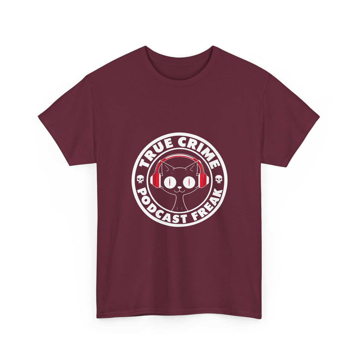 True Crime Podcast Tee — Cat with Headphones Logo