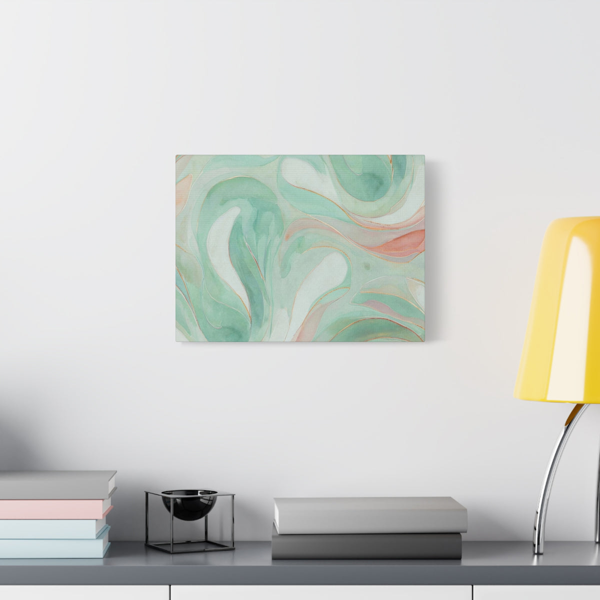 Abstract Green Marble Canvas Print — Teal & Coral Swirl Wall Art