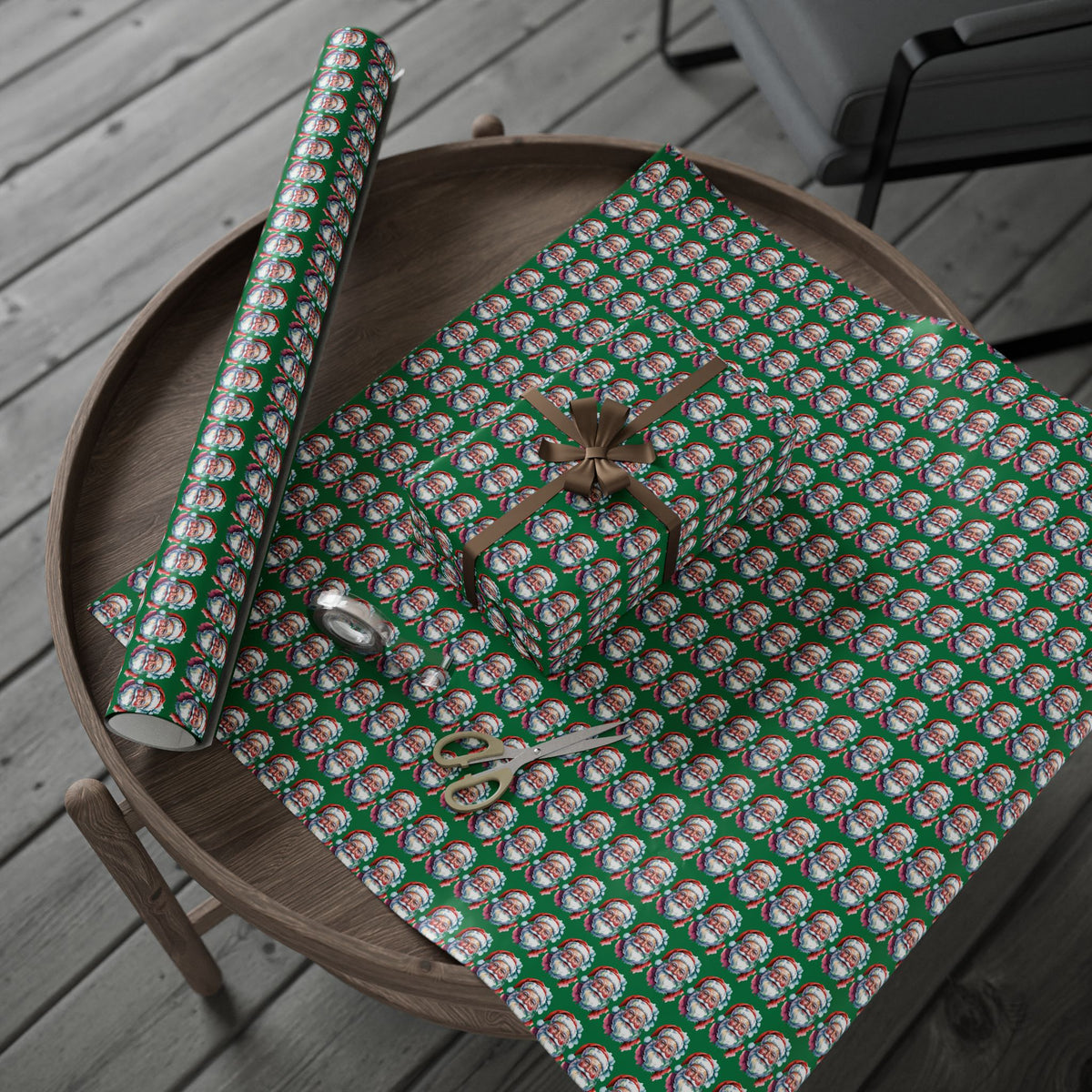 Santa Faces Green Christmas Wrapping Paper Roll
