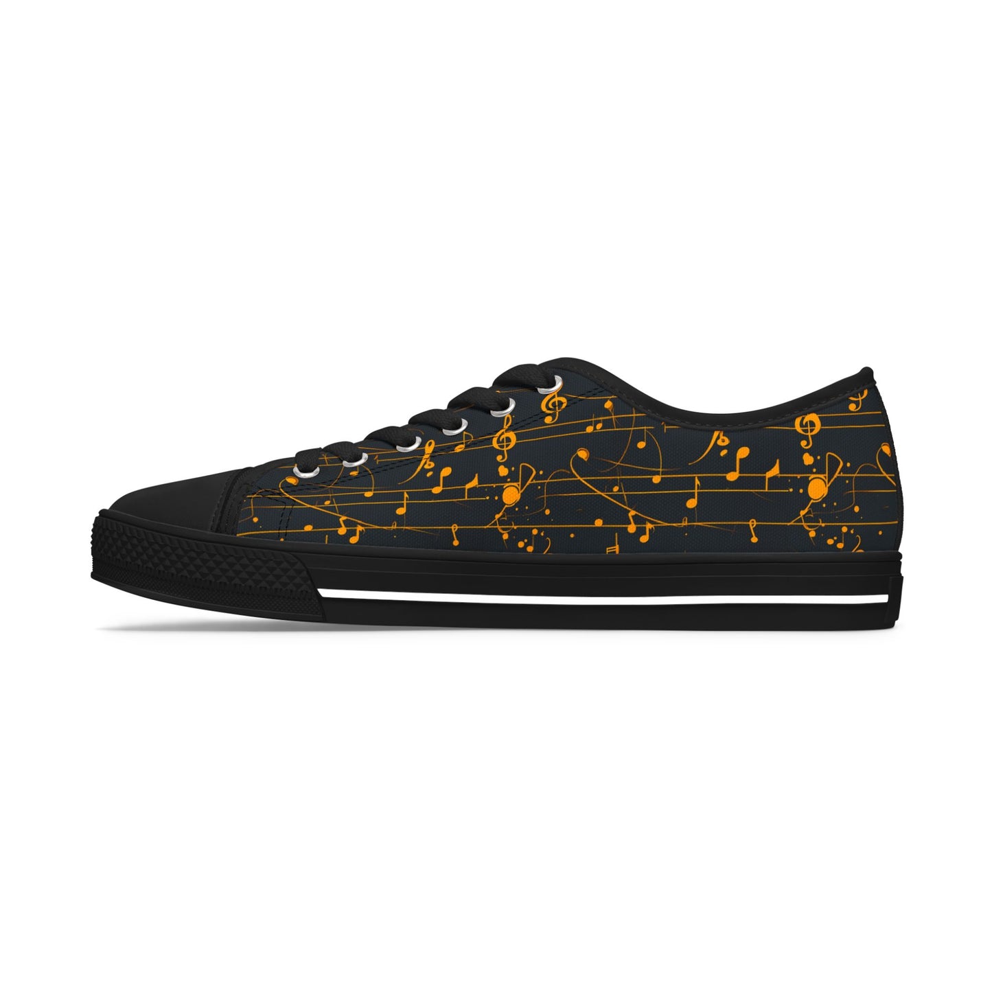Low Top Sneakers — Black Gold Musical Notes Design