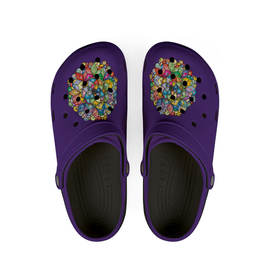 Purple Foam Clogs with Colorful Gem Heart — EVA Slip-On Shoes