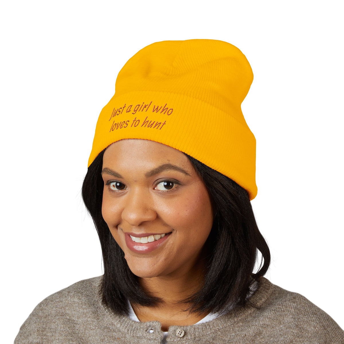 Hunting Enthusiast Beanie - "Just a Girl Who Loves to Hunt" Embroidered Cuffed Beanie