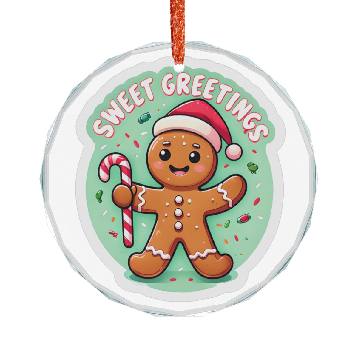Gingerbread 'Sweet Greetings' Crystal Glass Ornament