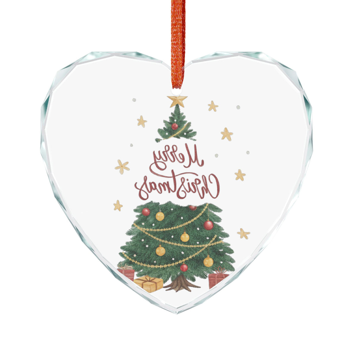 Crystal Heart Ornament — Merry Christmas Tree Glass Holiday Decoration