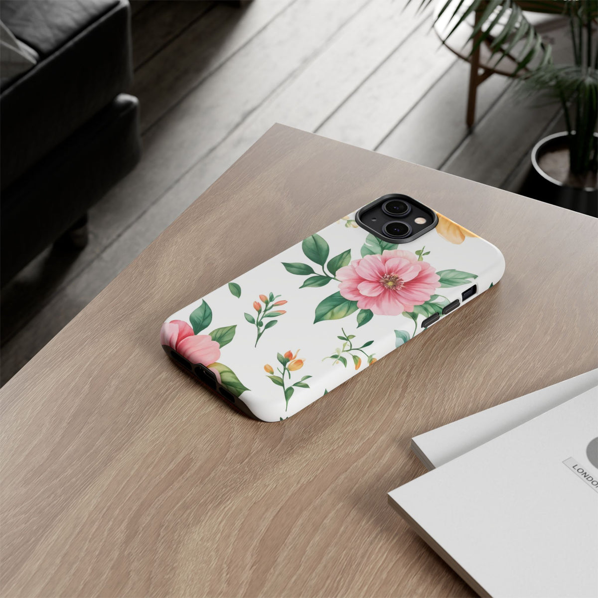 Floral Tough Phone Case — Pink Peony Protective Phone Cover