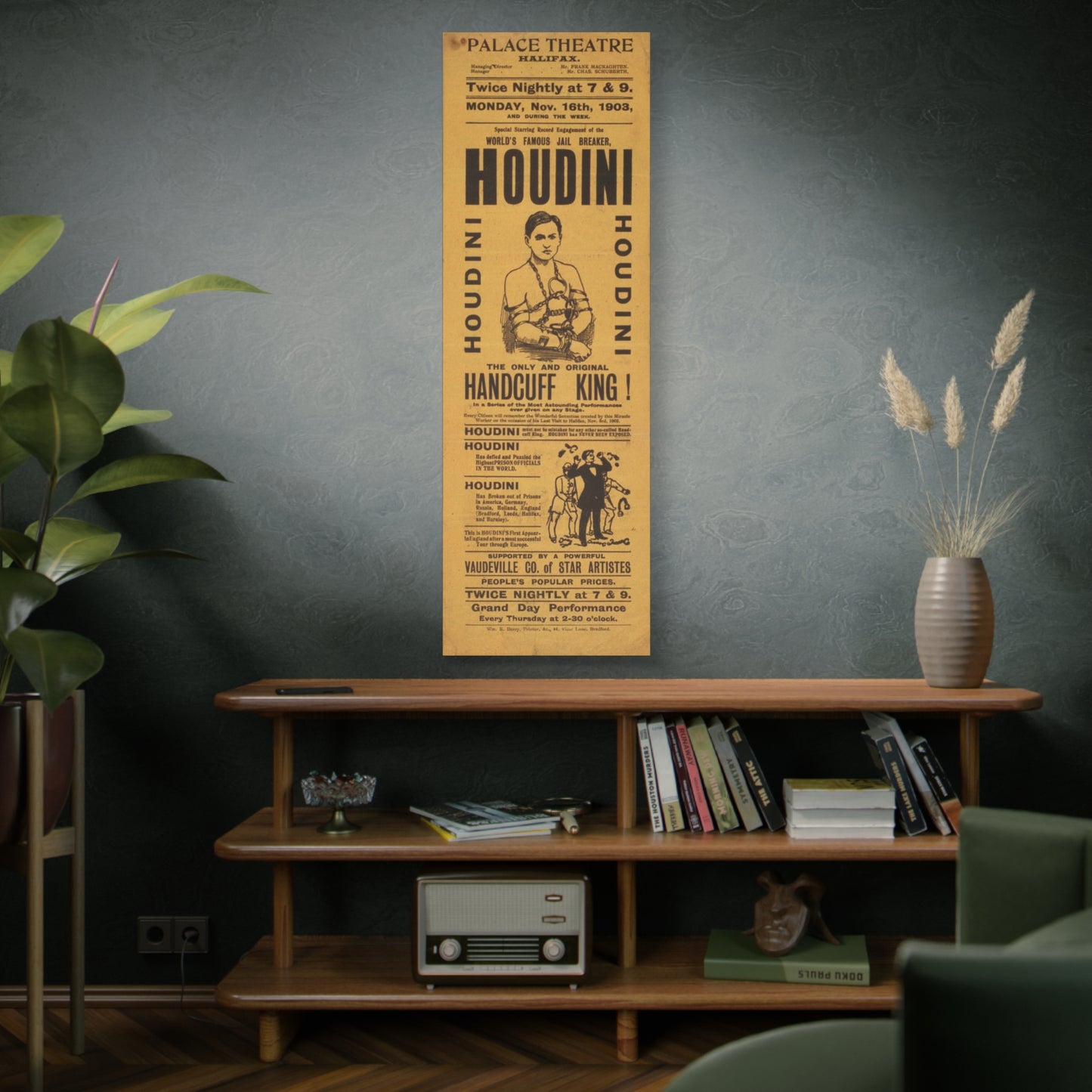 Houdini Vintage Poster Matte Canvas Wall Art (Stretched 1.25")