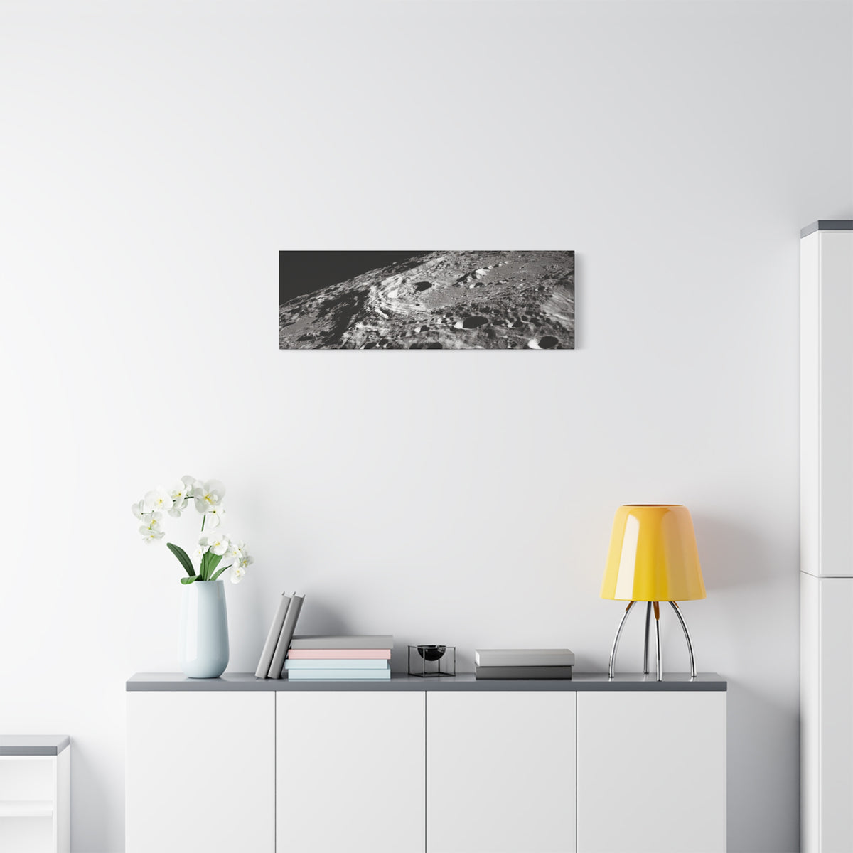 Lunar Surface Matte Canvas Print — Black & White Moon Crater Wall Art