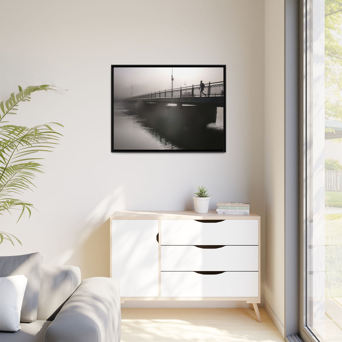 Framed Matte Canvas - Foggy Bridge Black & White Photography