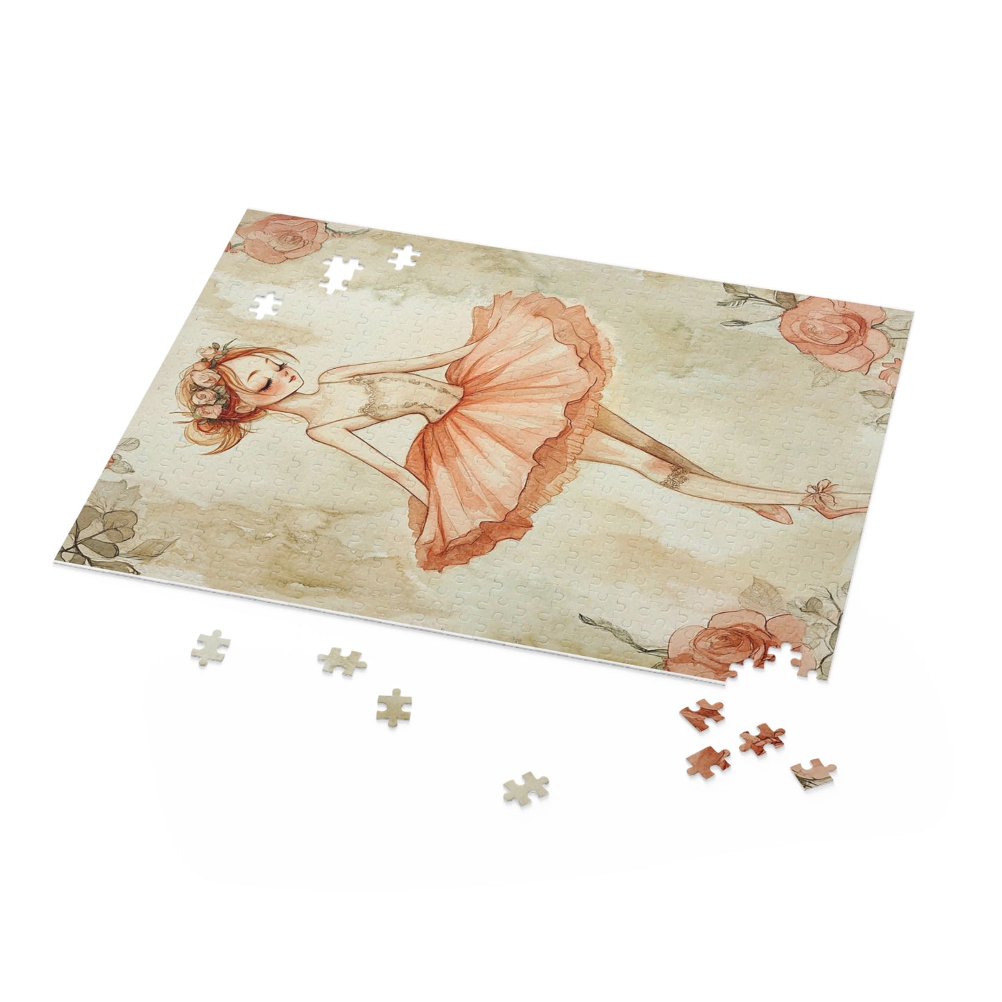 Ballerina Floral Jigsaw Puzzle — Vintage Rose Dance (120/252/500pc)