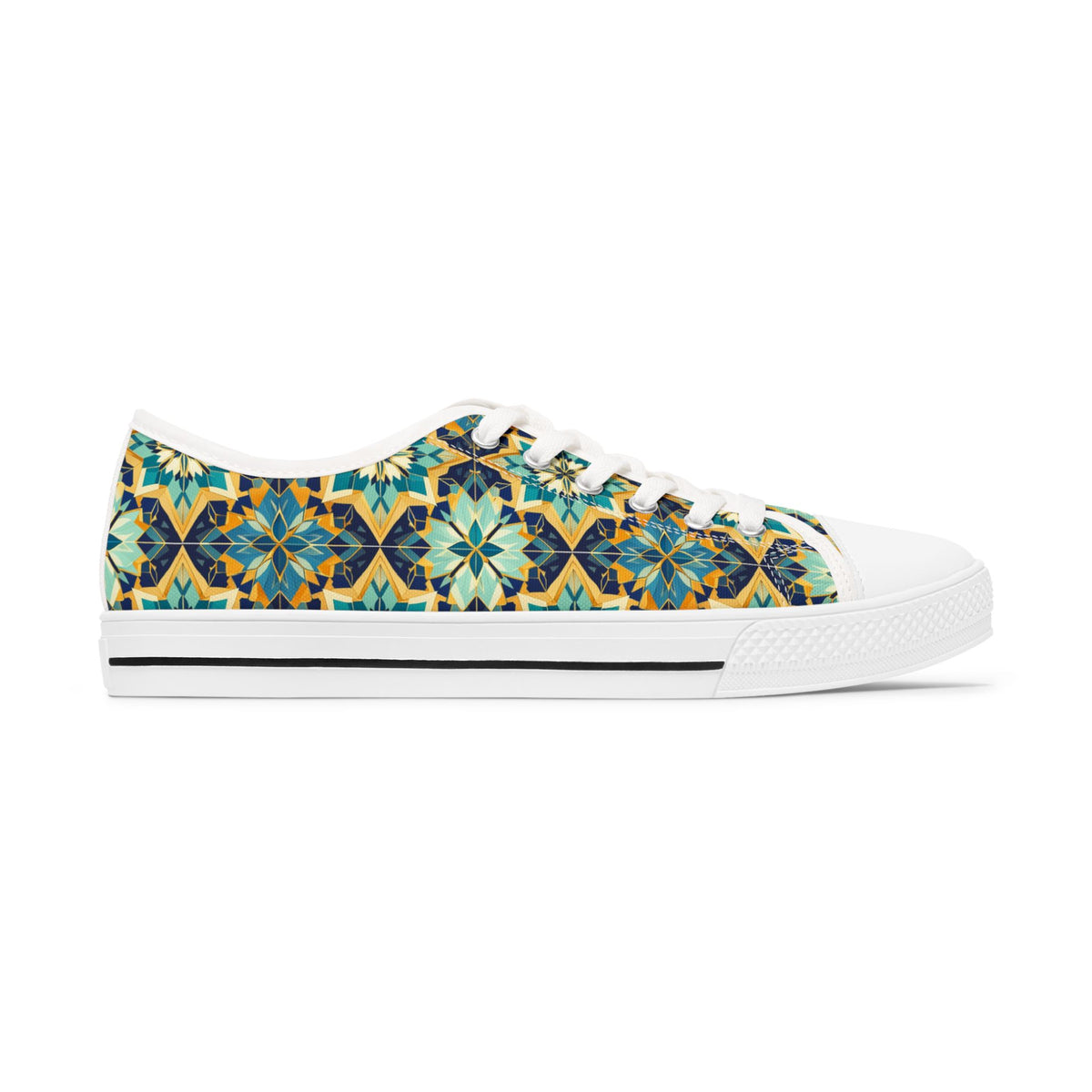Low Top Sneakers — Boho Tile Floral Print Casual Canvas Shoes