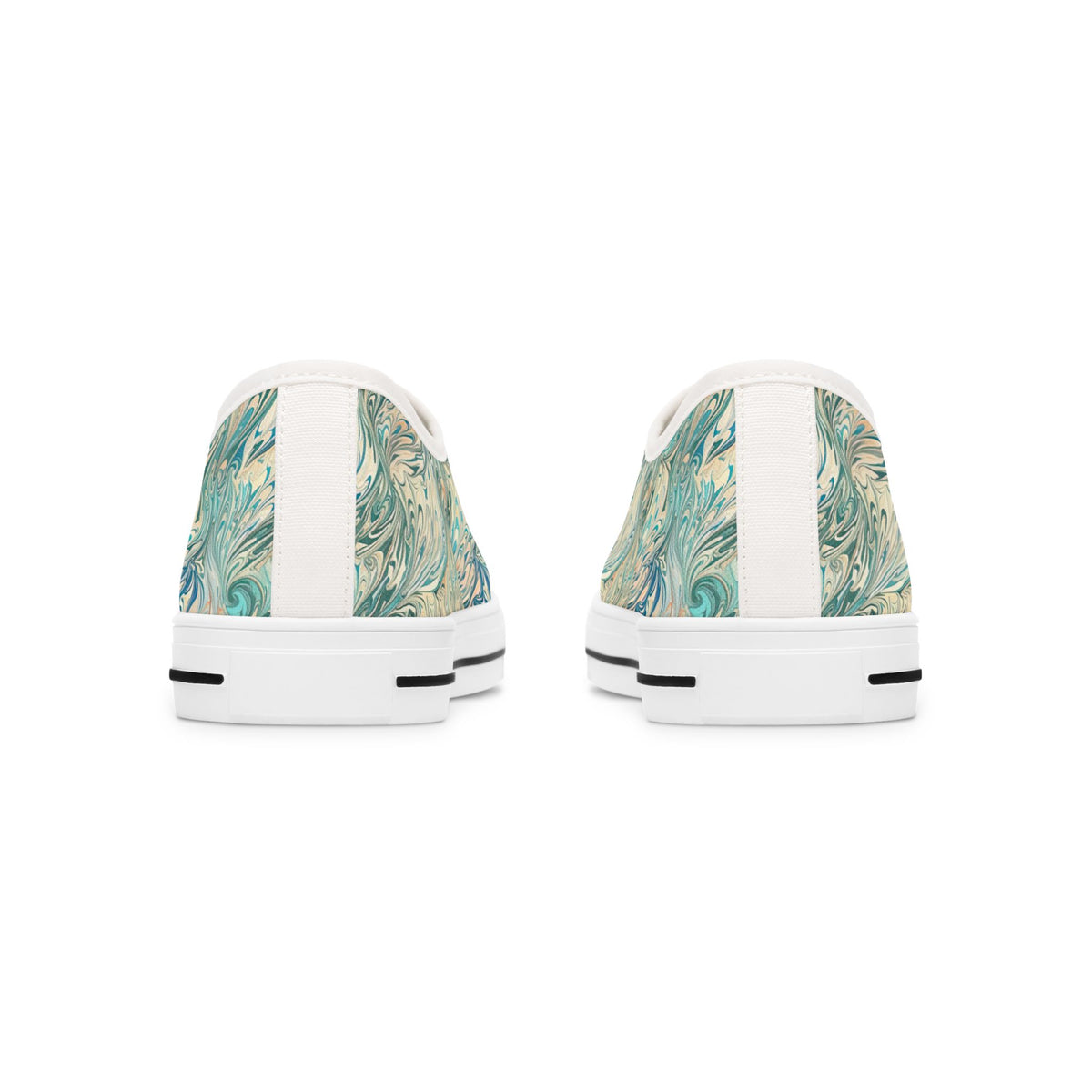 Low Top Sneakers — Teal Swirl Floral Pattern Casual Shoes