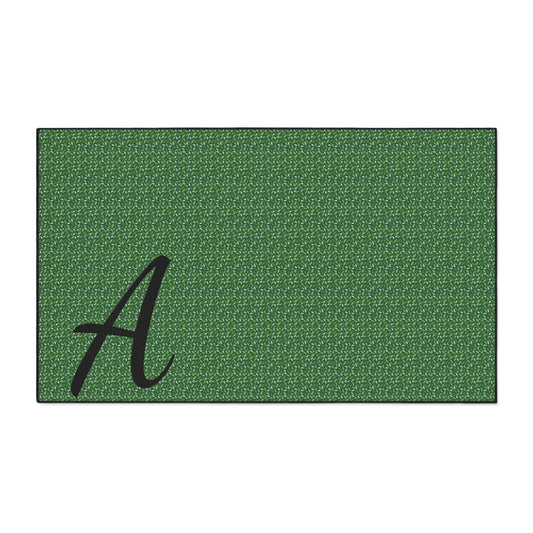 Monogram Heavy-Duty Floor Mat — Green Textured Doormat with Script "A"