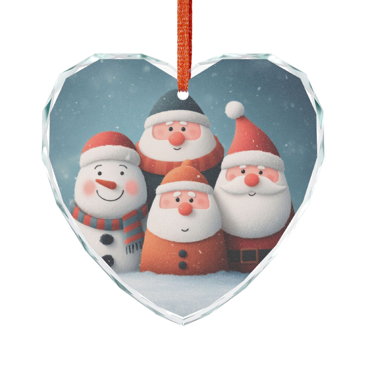 Heart Crystal Ornament — Cute Santa & Snowman Family Christmas Decoration