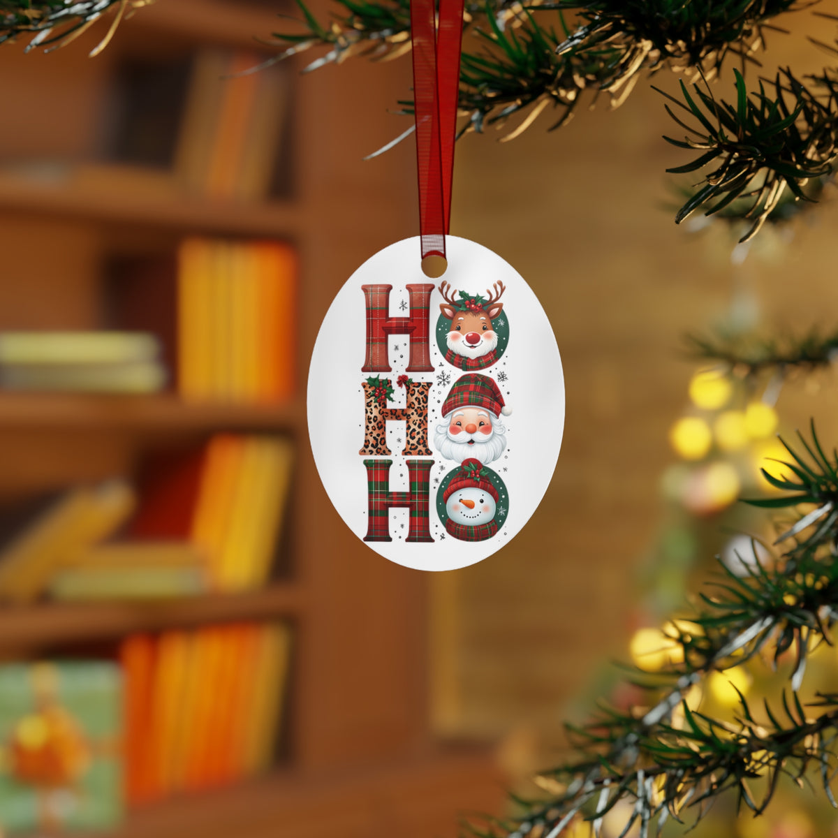 Festive Metal Ornaments, Personalized Holiday Decor, Christmas Tree Ornaments, Cute Ho Ho Ho Design, Unique Gift for Friends