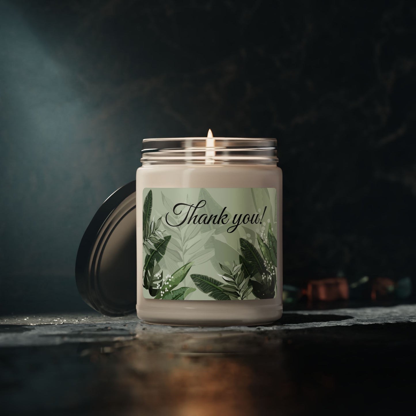 Thank You Soy Candle — 9oz Scented Jar with Botanical Design
