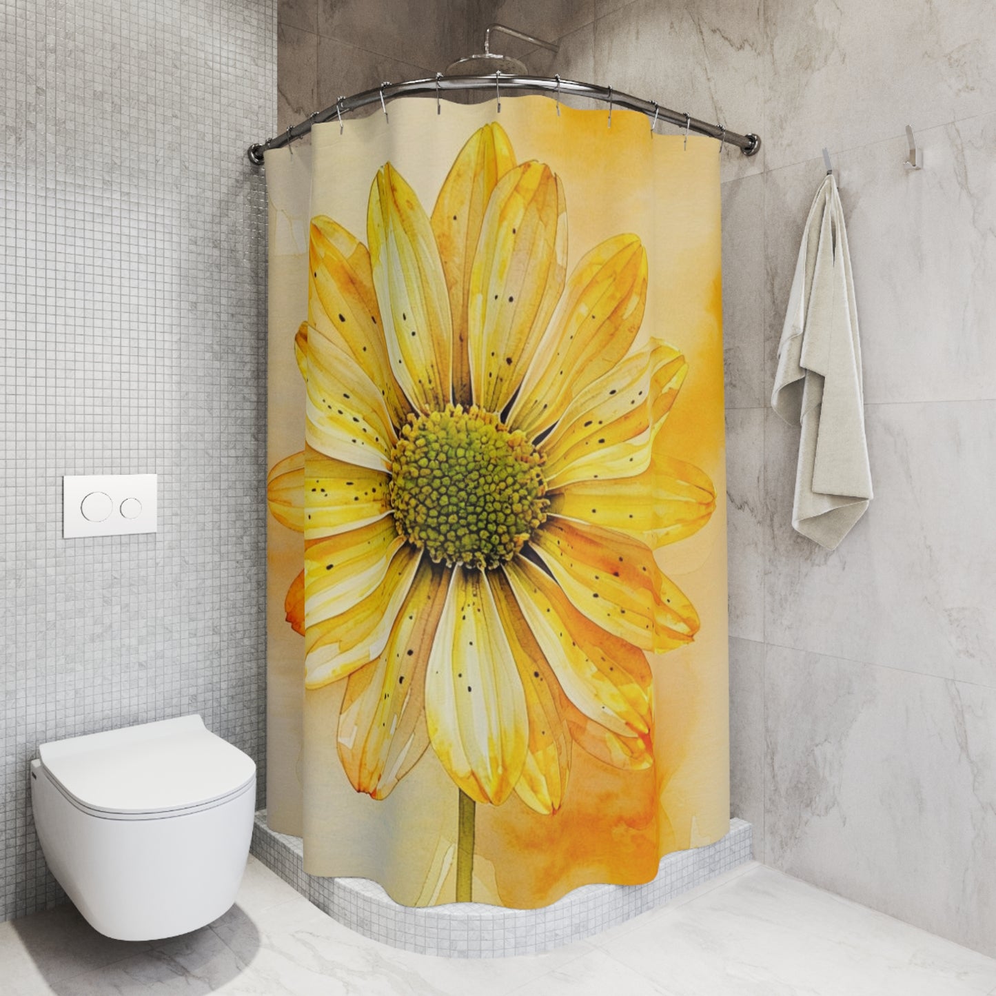 Yellow Daisy Shower Curtain — Bright Floral Bathroom Decor