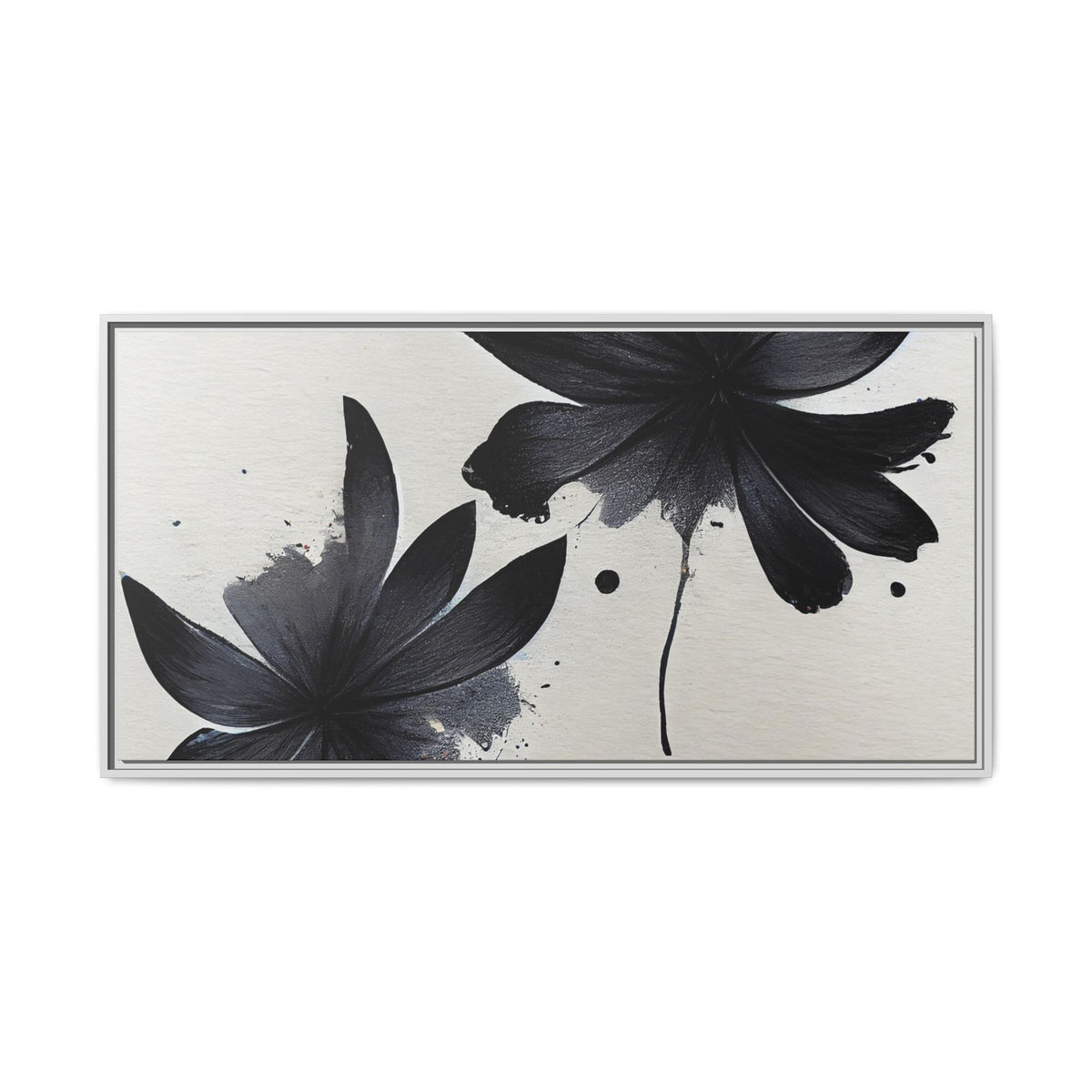 Framed Black Floral Matte Canvas Wall Art — Monochrome Botanical Print