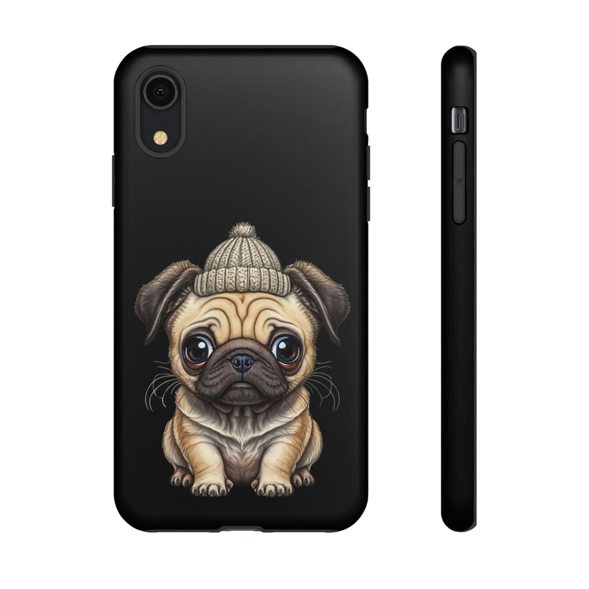 Pug Phone Case – Cute Pug Puppy Illustration on Black Tough Case