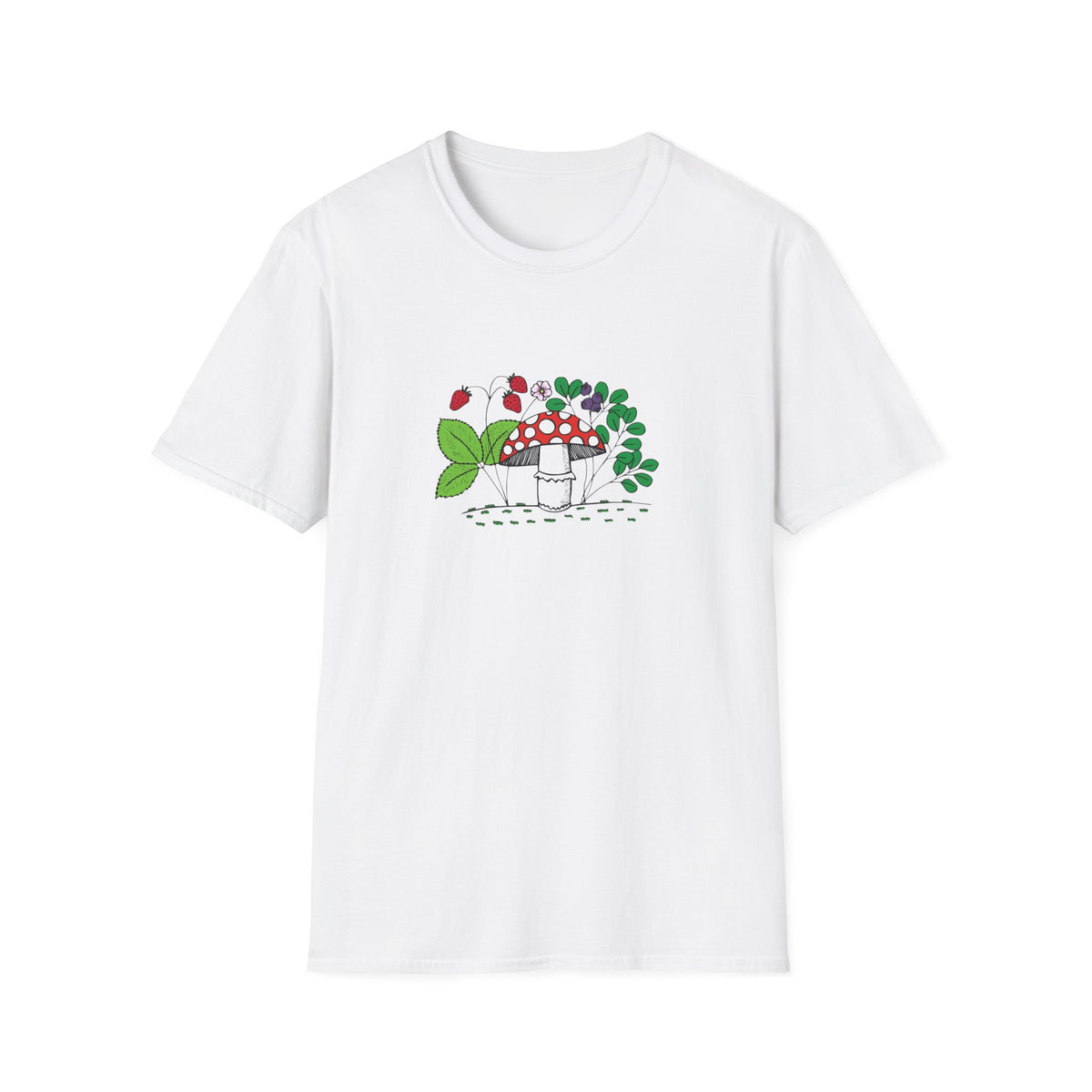 Whimsical Mushroom T-Shirt for Nature Lovers, Casual Tees, Gift for Gardeners, Unisex Softstyle Shirt, Eco-Friendly Apparel