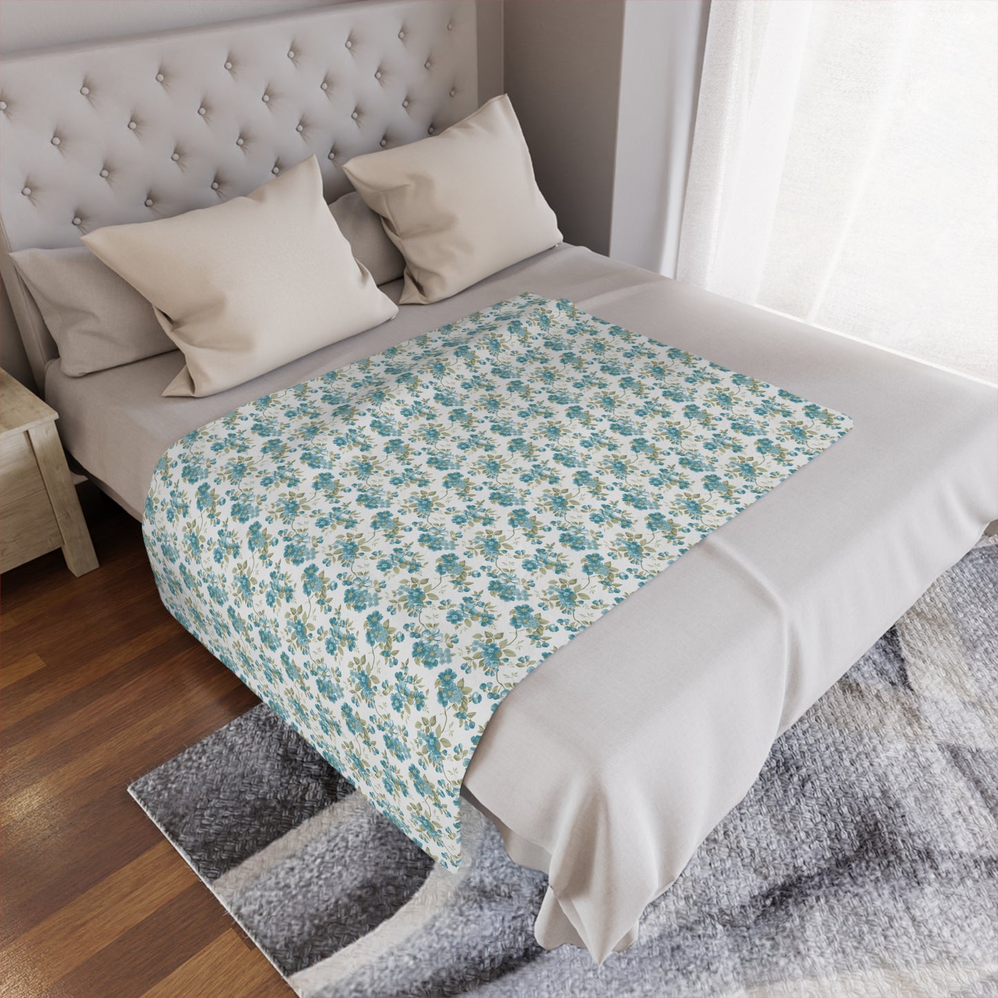 Floral Minky Blanket — Vintage Blue Rose Throw for Cozy Home, Nursery, Gift