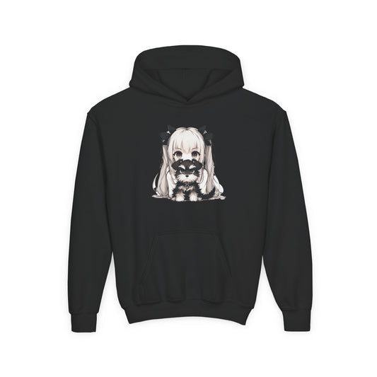 Cute Anime Girl & Puppy Youth Hoodie — Kawaii Kids Pullover for Anime Fans