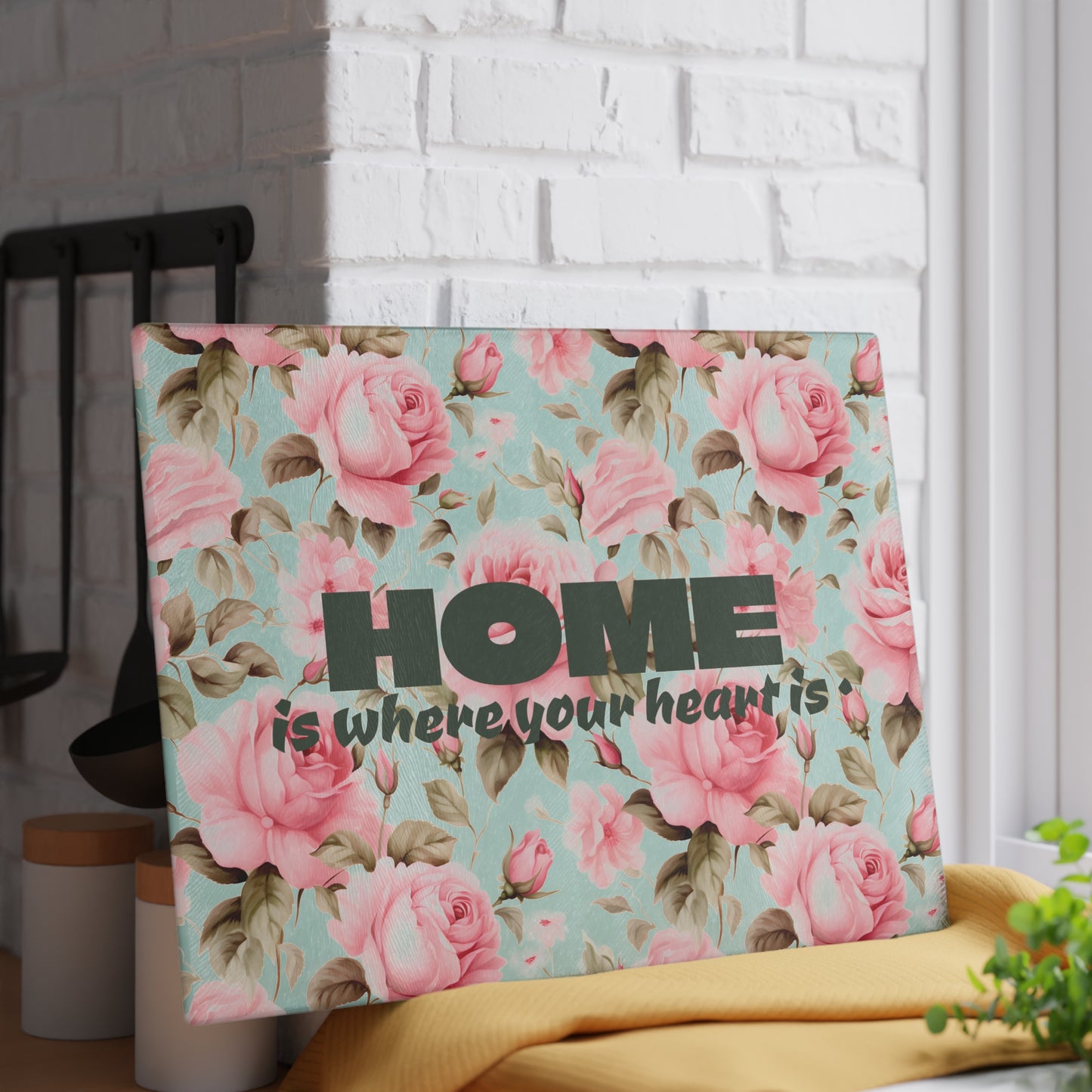 Floral Home Glass Cutting Board, Kitchen Decor, Housewarming Gift, Mother’s Day Gift, Cooking Accessory