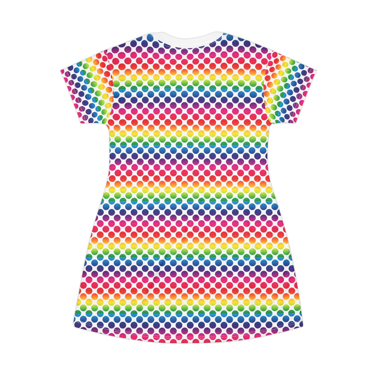 Rainbow Polka Dot T-Shirt Dress, Casual Summer Dress, Colorful Dress for Festivals, Gift for Her, Cute Everyday Wear